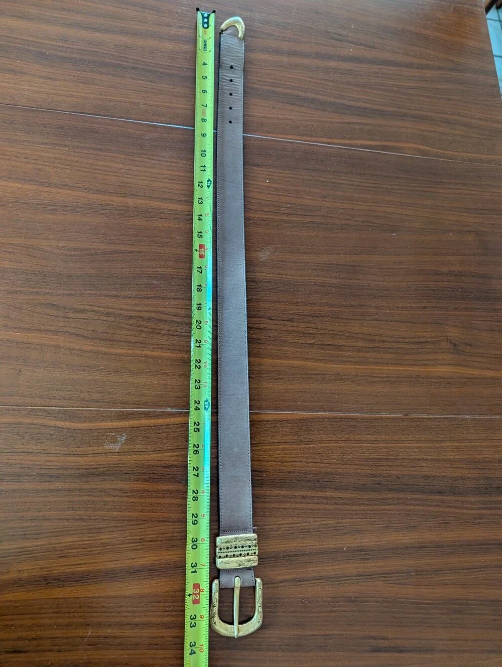 Vintage Streets Ahead Brown Leather Brass Belt Size Small 32340 Santa Monica CA
